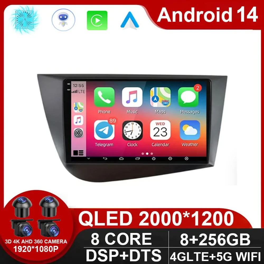 

9" Android 14 Car Radio Multimedia Video Player For Seat Leon 2 MK2 2005 - 2012 Navigation GPS 4G Carplay Head Unit NO 2Din