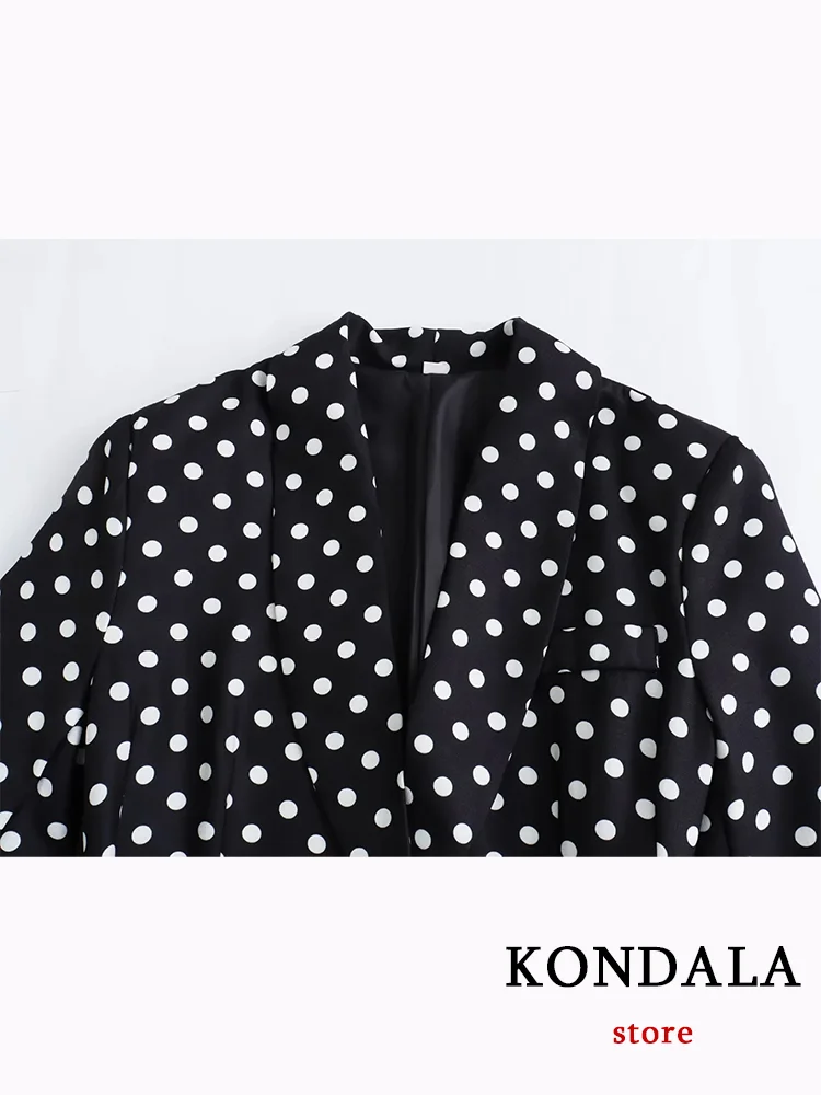 KONDALA Casual Women Suit Polka Dot V Neck Single Button Lace-up Blazer Straight Long Zipper Pants Fashion 2023 Autumn Sets