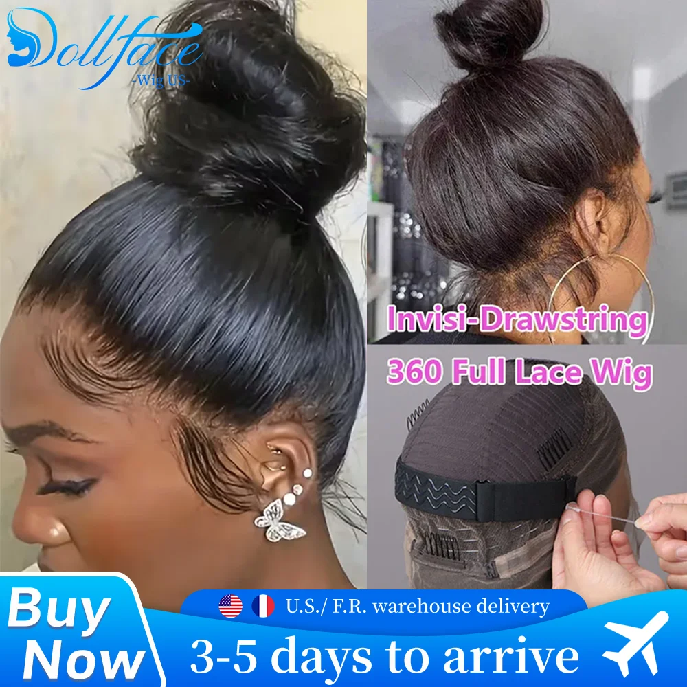 Parrucca piena in pizzo 360 HD con coulisse invisibile parrucca senza colla capelli umani lisci colore naturale 220 densità pre pizzicata pronta da indossare