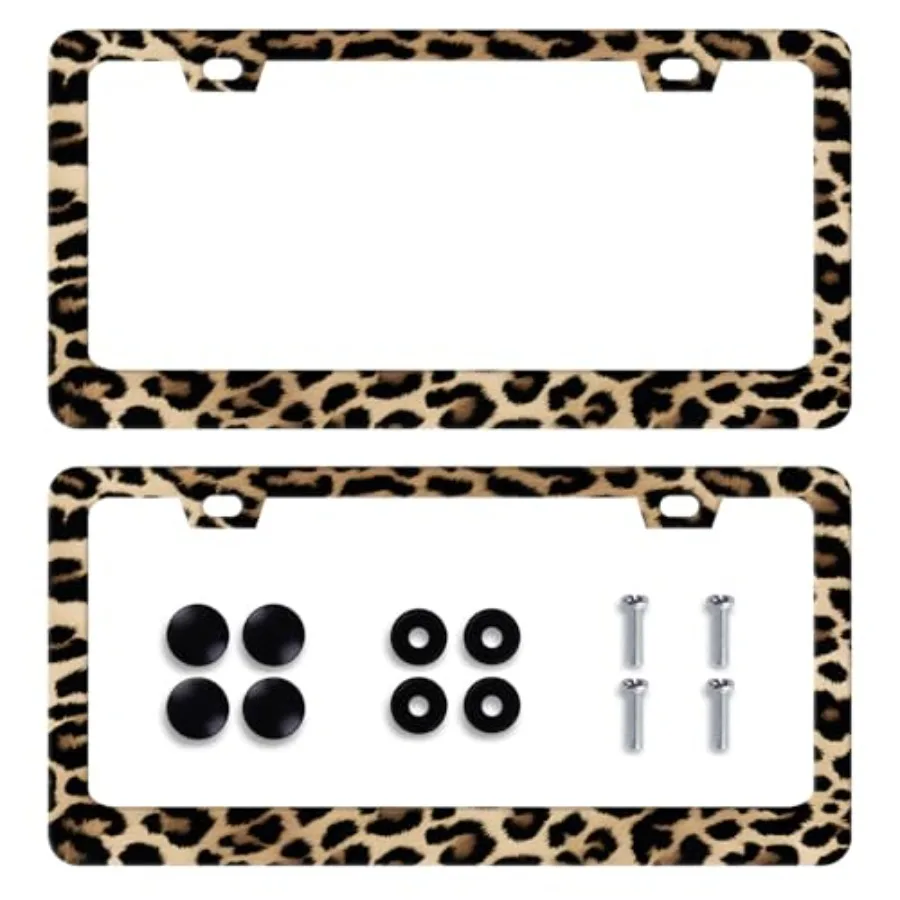 

2pcs Leopard License Plate Frame Cheetah Leopard Brown License Plate Frames Colorful Auto Accessory Bracket Stainless Steel Lic