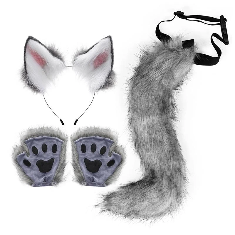 Y5GC dla dzieci kostium zwierząt lis uszy opaska na głowę łapy glives 3 szt.