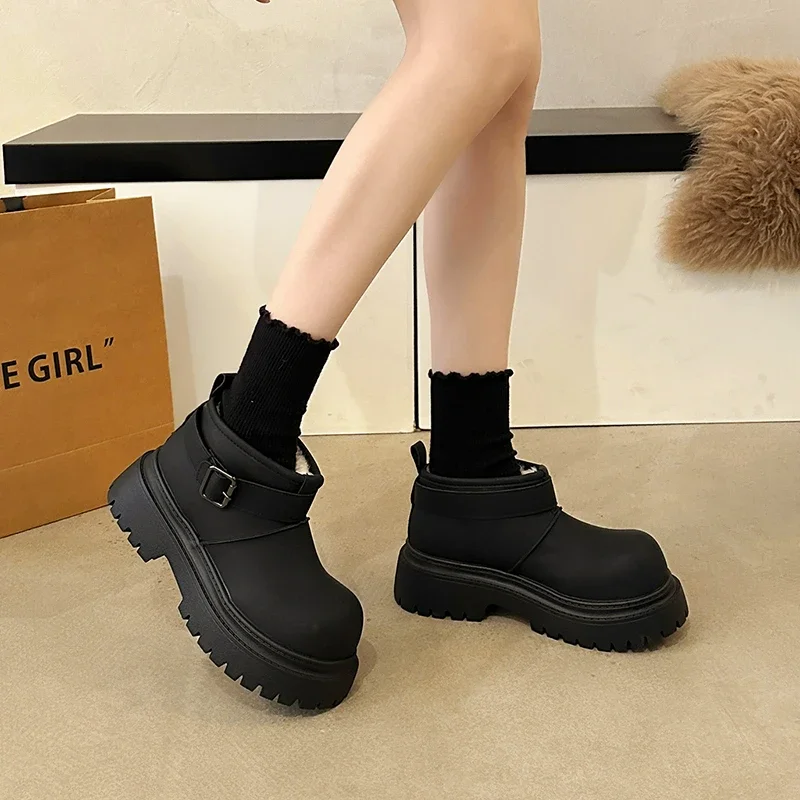 

Snow boots for women, thickened new winter thick soled big toe fashionable short boots, British style warm women's cotton boots