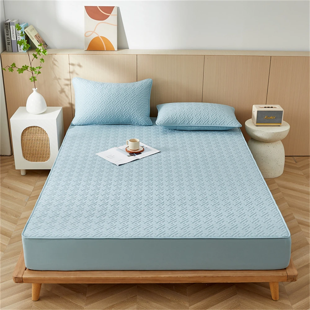 Quilted Bed Sheet Cover Bedroom Mattress Cover Anti-bacterial King Bed Pad Protector Cover Pillowcase Soft Bedspread Bed Cover