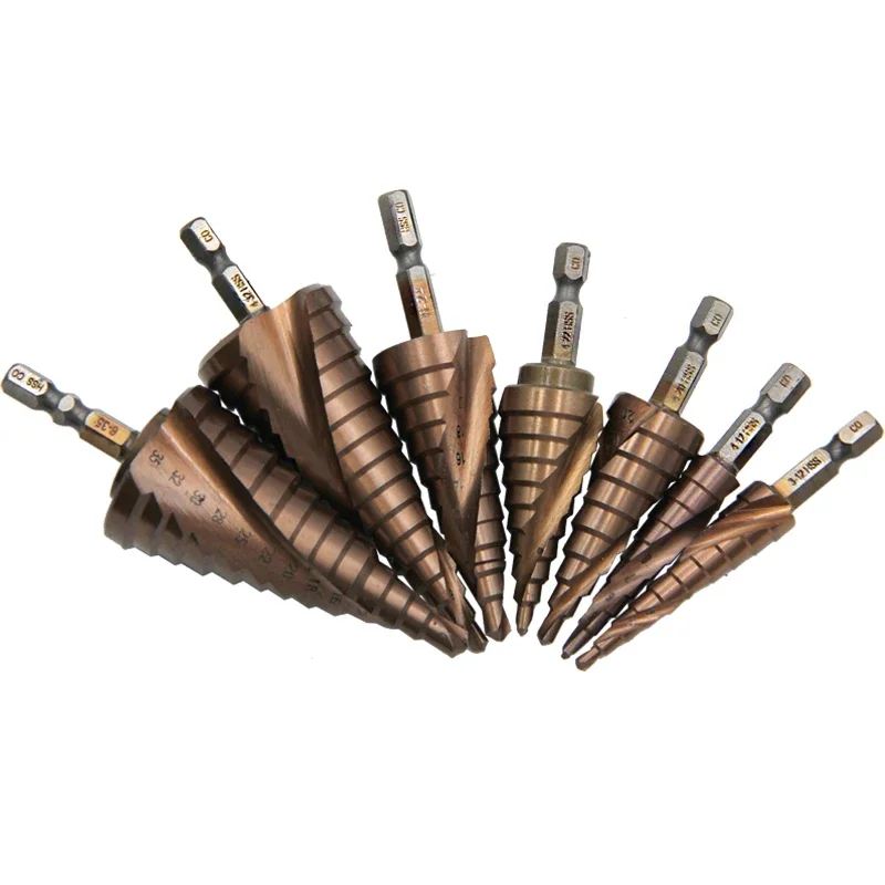 ดอกสว่านเจาะรูแบบขั้นบันได ขนาด 4-12/4-20/4-32 มม. เกลียวหกเหลี่ยม โคบอลต์ผสม M35 สำหรับเครื่องมือไฟฟ้า อุปกรณ์เสริมเครื่องมือไฟฟ้า