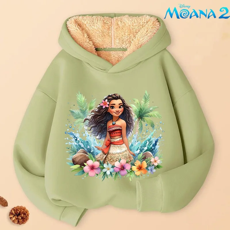 Disney Moana 2 Kids Imitation Cashmere Hooded Sweatshirt Cute Boys Girls Clothes Cartoon Anime Graphic Print Streetwear Gifts