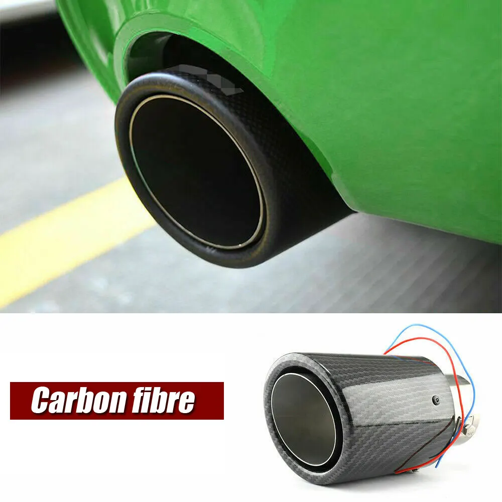 1Pc Auto Inlet Carbon Fiber Color Car Exhaust Muffler Pipe Tip with RED/Blue LED Light Universal Car Decoration Accessories