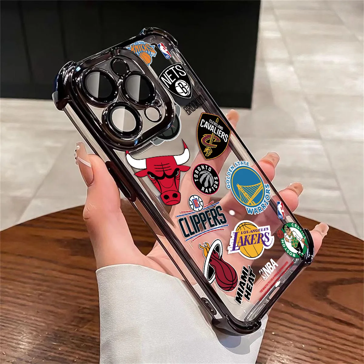 Basketball Club Logo Plating Case for IPhone 16 15 14 13 12 11 Pro Max X XR XSMax 7 8 6 Plus Anti-Fall Airabag Back Cover