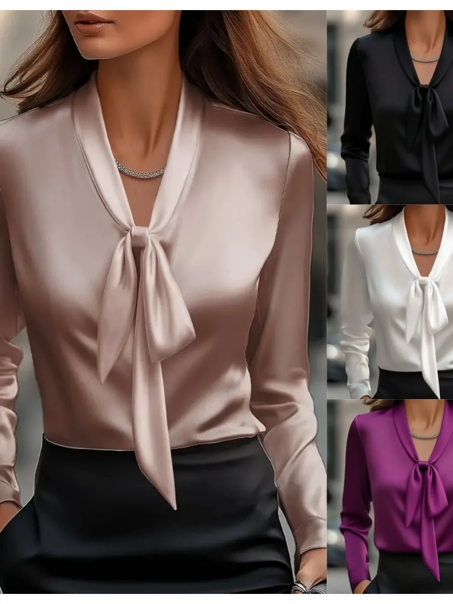 ربطة عنق نسائية طويلة Sve irt ذات لون نقي من الساتان قابلة للتنفس وفضفاضة من ألياف البوليستر إنتاج صيني #3