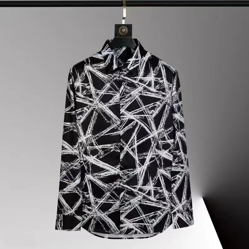 Men's Luxury Printed Shirt  Casual Long Sleeved Shirt  High-Quality Plus Size Men's Clothing  Urban Fashion  Popular Style