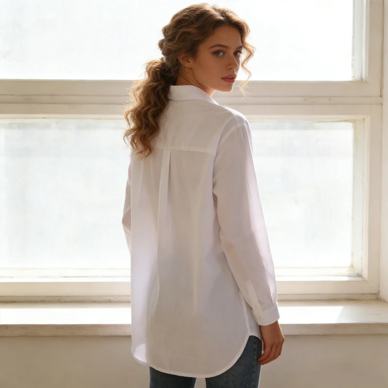 Fashion Long Sleeve Women Shirts Embroidery Cotton White Blouses Office Lady Elegant Loose Tops
