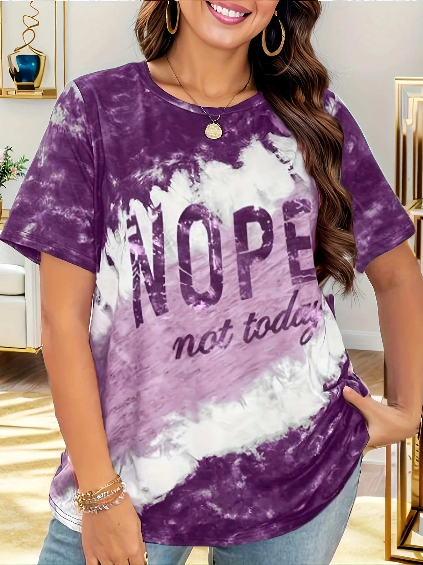 

Summer 2025 Plus Size Letter Printed Top Color Blocked Round Neck Short Sleeved Round Neck Casual Women T-shirt Top Quick Drying