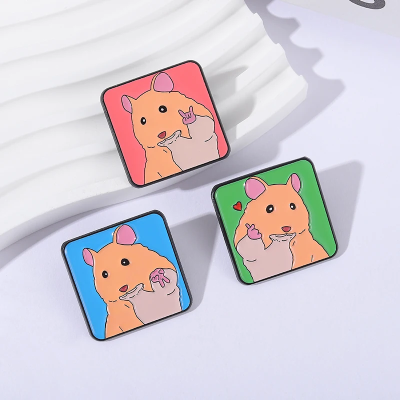 Cartoon Cute Pet Hamster Brooch Enamel Pins Creative Hand Heart Love You Gesture Brooches Lapel Badges Jewelry Friends Gift
