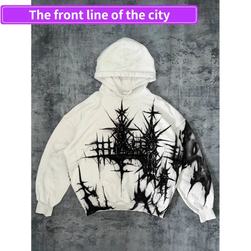 Printed V-Ne Strapl Off-oulder Top for Spring Summer Casual Loose Fit Long Sve Polyester Cotton Blend Men's Hoodie