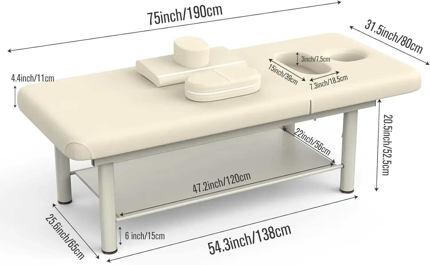 Heavy Duty Professional Stationary Massage Bed with Backrest for Treatment Table Physical Therapy Table Spa Facial Bed