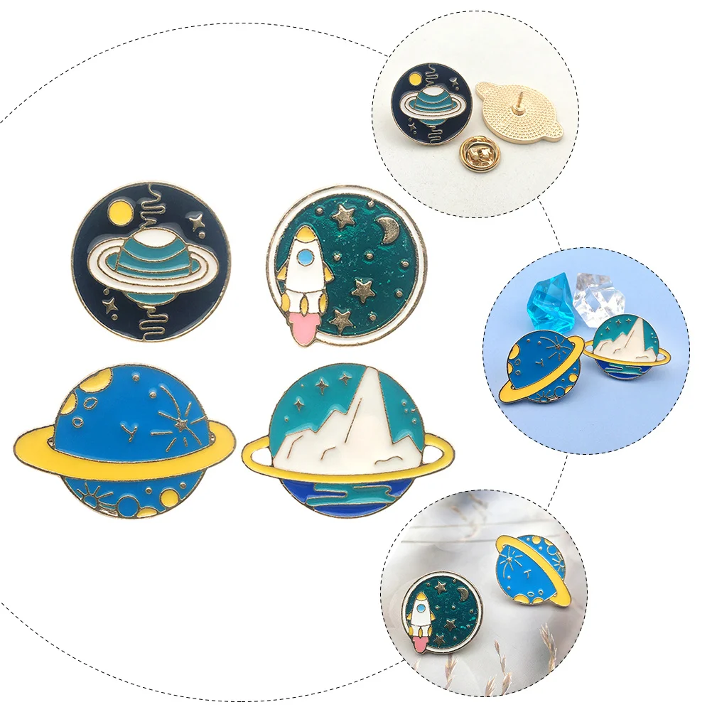 

4Pcs Planet Style Brooch Lapel Pins Mini Alloy Safety Creative Brooches for Clothes Skirts Waistline Accessories