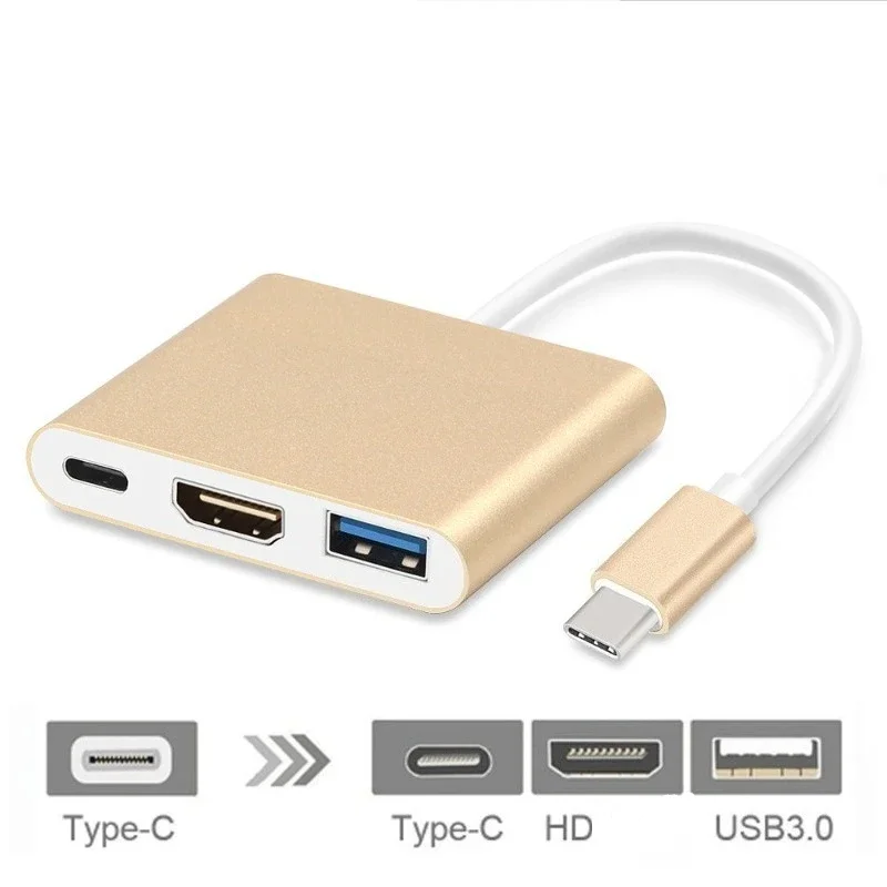 4K 1080P Type C To HDMI-compatible/ Usb 3.0/ Type C 3 in 1 Cable Converter Thunderbolt 3 Switch to HDMI-compatible Adapter Cable