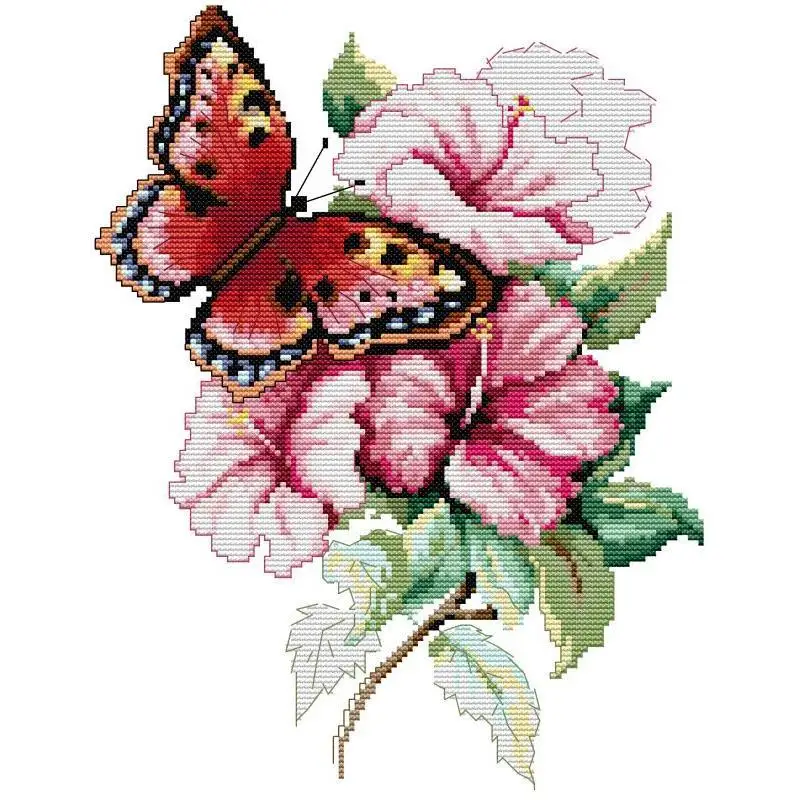 Butterfly Love Flower NKF Stamped Cross Stitch Set 14CT 16CT 11CT Canvas Printed Fabric Sewing Kit DIY Floral Home Decor Crafts