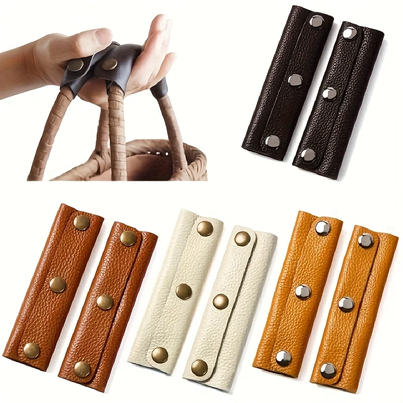 2pc PU Synthetic Leather Bag Handle Anti-Pinching Protective Sleeve,Three-Buckle Shoulder Strap Bag Strap Damage Protector Cover