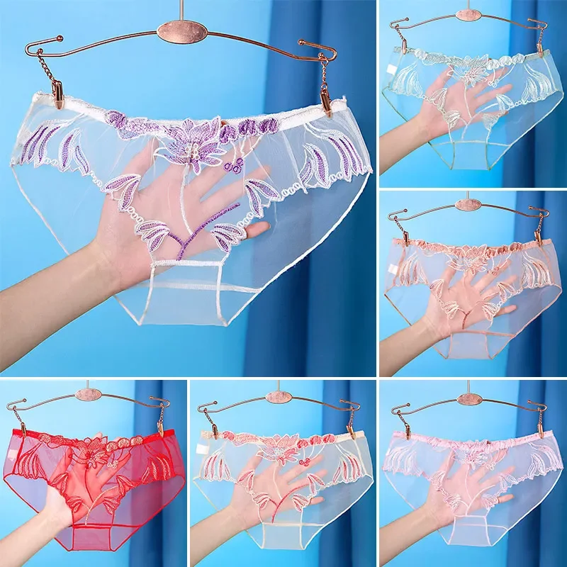 Transparent Mesh Panties for Women Lace Sexy Underwear Low-Waist Female Traceless Underpants Perspective Briefs Lingerie