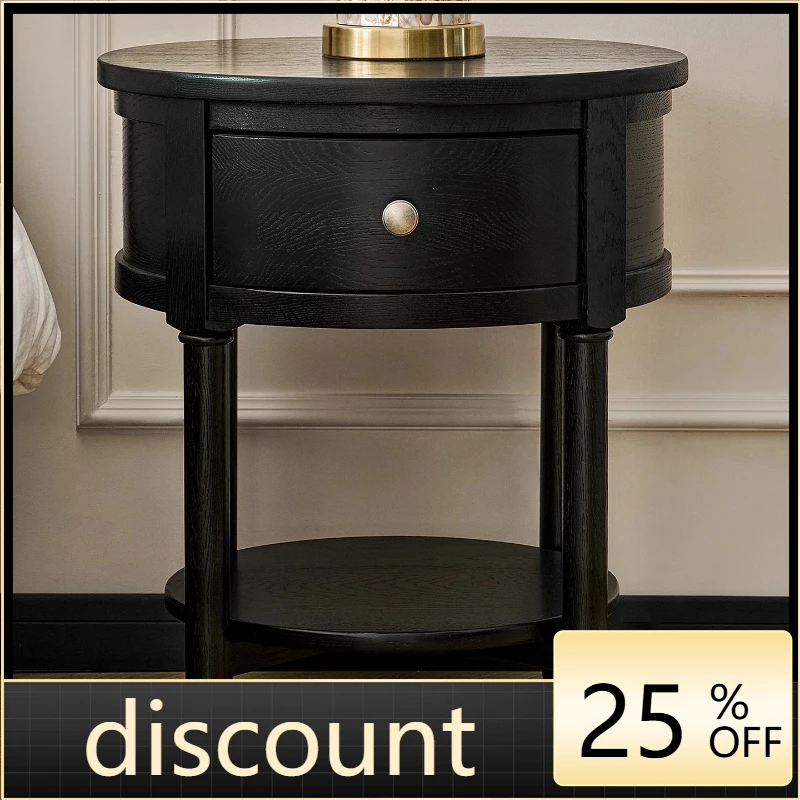 LMM retro style carbon black all solid wood bedside table red oak single drawer bedside table