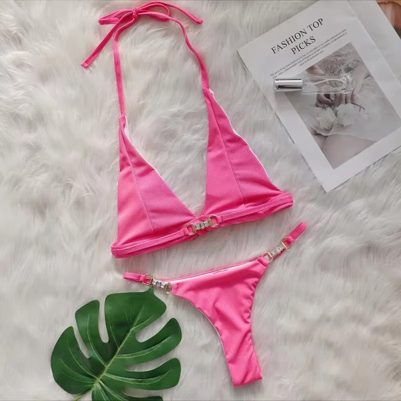 

Crystal Bikini Sexy Striped Tie Two-Piece Swimsuit Swimwear