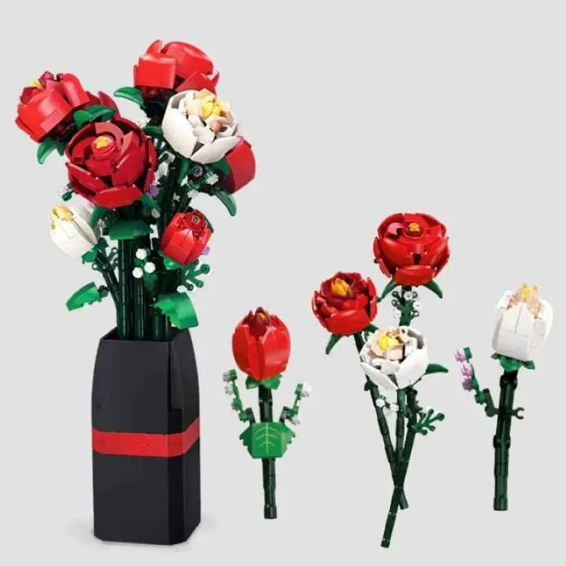 

Romantic Rose Building Blocks Eco-Friendly Plastic Flower Bouquet Bricks for DIY Toys Valentine's Day Gift Forever Love