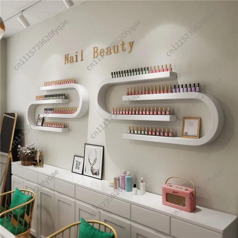 Space Saving Nail Art Storage U-Shaped Wall Mounted Nail Polish Rack, Minimalist Display Shelf for Nail Salon
