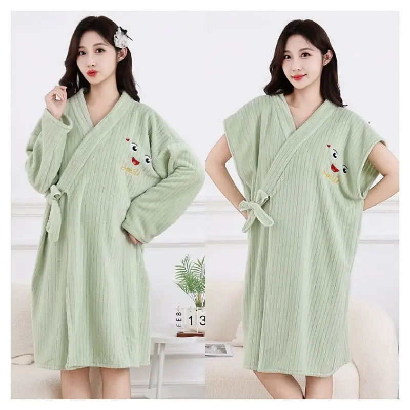 Unisex Bathrobe Cute Soft Thickened Absorbent Quick Drying Adult Wearable Bath Skirt Bath Towel Nightgown
