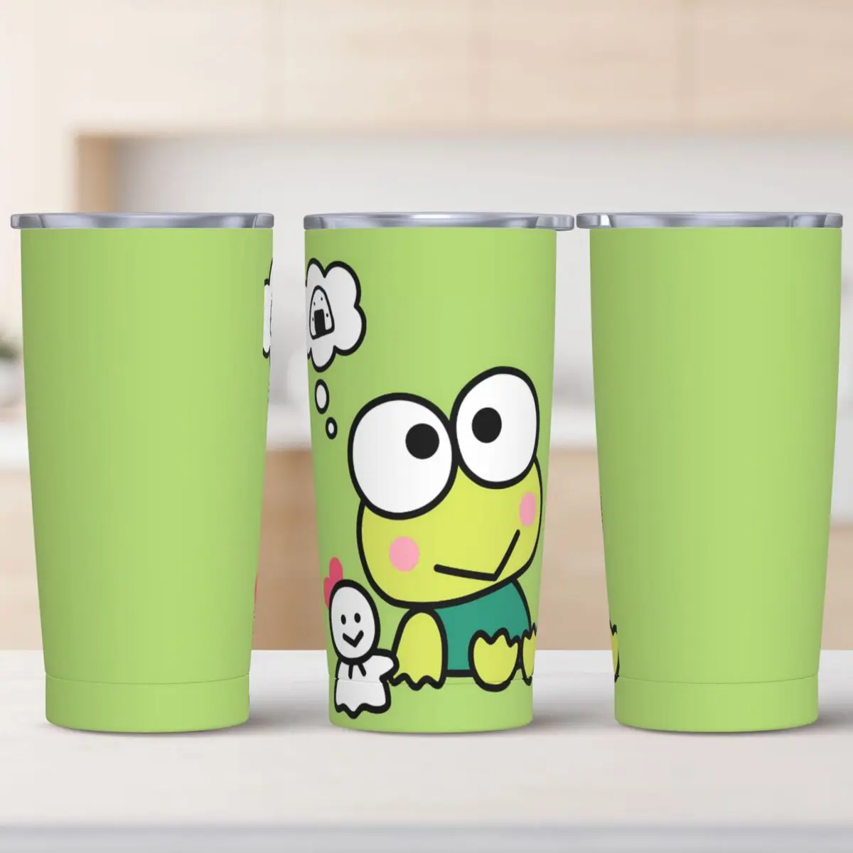 Stainless Steel Tumbler Keroppi Big-Eyed Frog Think Coffee Mug Heat Preservation Cold and Hot Mug Cup Travel Custom Water Bottle