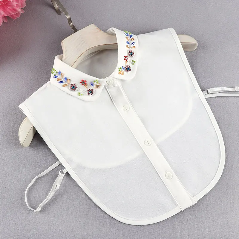 Colletto finto con fiore in rilievo bianco fatto a mano per donna Colletto falso staccabile in tinta unita Cravatte femminili Decorazione con risvolto