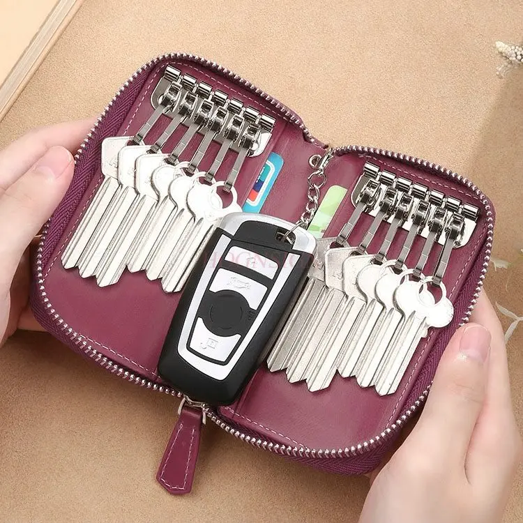 1pcs Real leather keybag for women, new large capacity keybag for cars, keybag for home use, and storage bag for keys