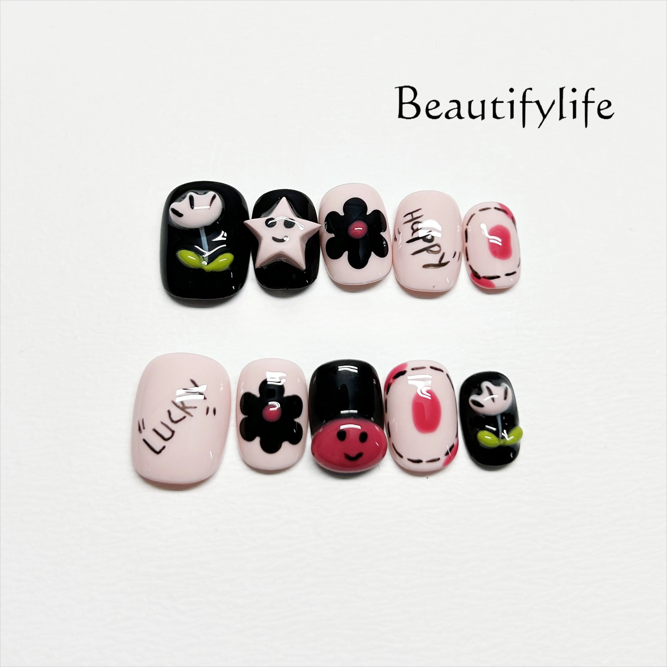 

Purely hand-worn armor cute cartoon short nail patch removable