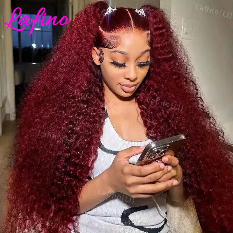 30 40 pouces 99J bordeaux 13x6 Hd dentelle frontale perruque de cheveux humains couleur rouge 13x4 dentelle transparente bouclée vague profonde frontale perruque