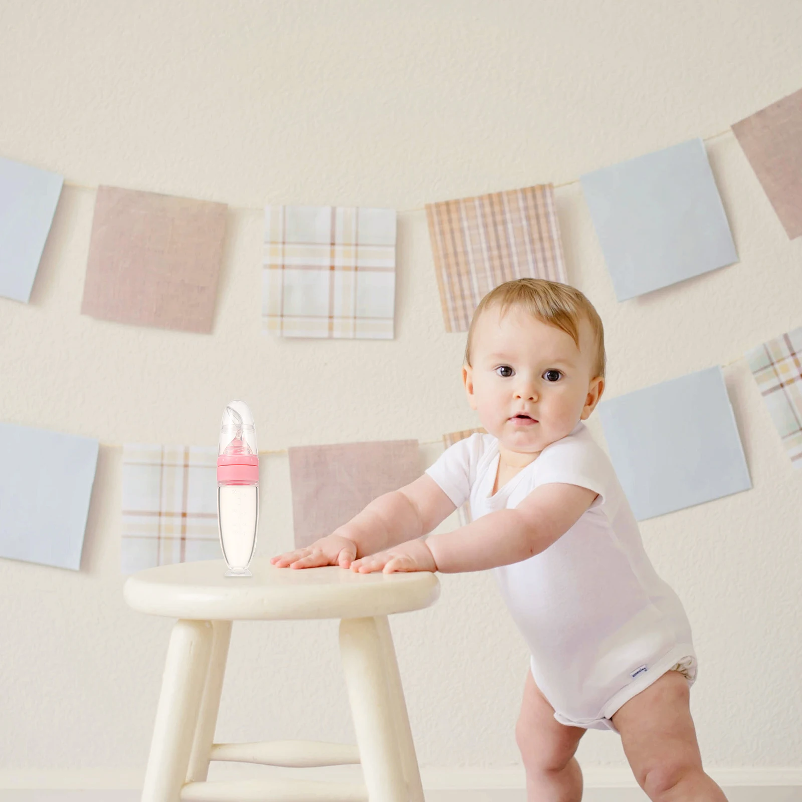 

Silicone Baby Feeding Spoon Rice Paste Bottle Squeeze Feeder Food Dispensing Spoons Portable Lightweight Easy Clean Suction Base