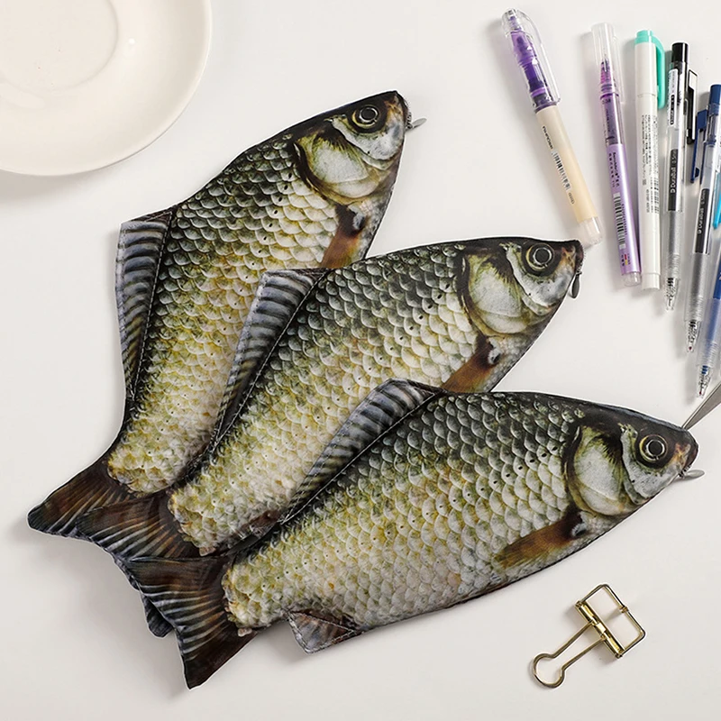 Funny Fish Shaped Pen Bag para Estudantes, Estojo de lápis Crucian Carp, Artigos de papelaria criativa, Organizador de canetas de armazenamento