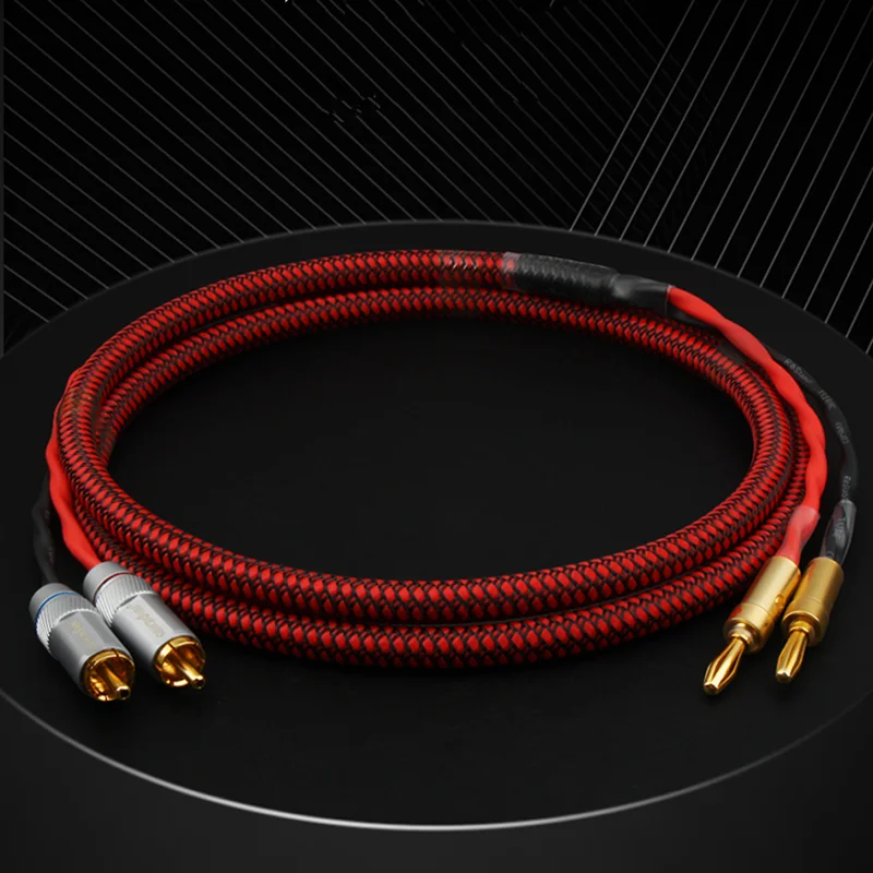 Fever Pure Copper 2RCA To 2 Banana Head Audio Speaker Cable 6N OFC Power Amplifier Connection Interface Cable