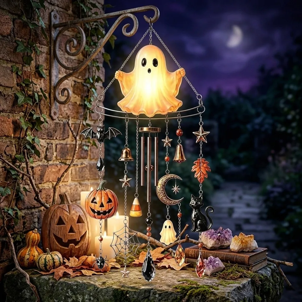 30cm For Acrylic Wind Chime Glow-in-the-Dark Halloween Wind Chime For Garden Yard Halloween Party Hanging Bells Decoration