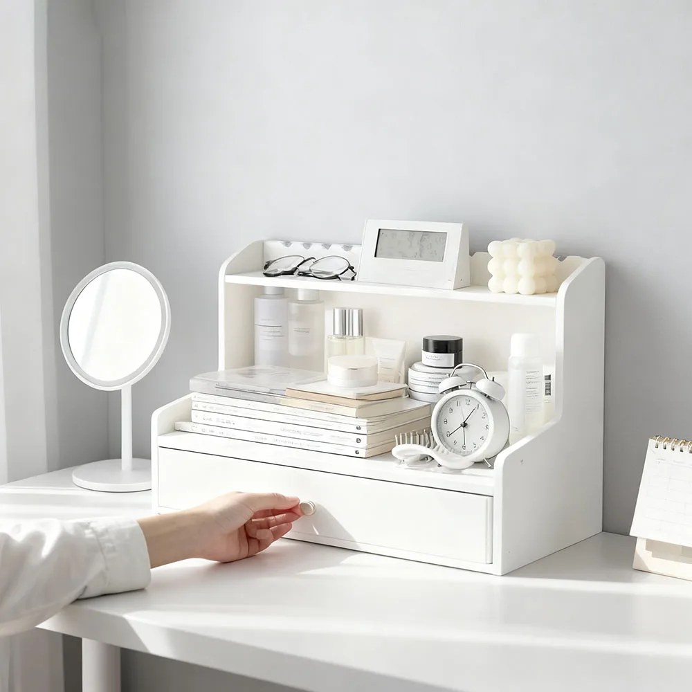 Removable Double-layer Storage Rack Wood Plastic Board Multifunctional Cosmetic Sundries Organizer Heighten