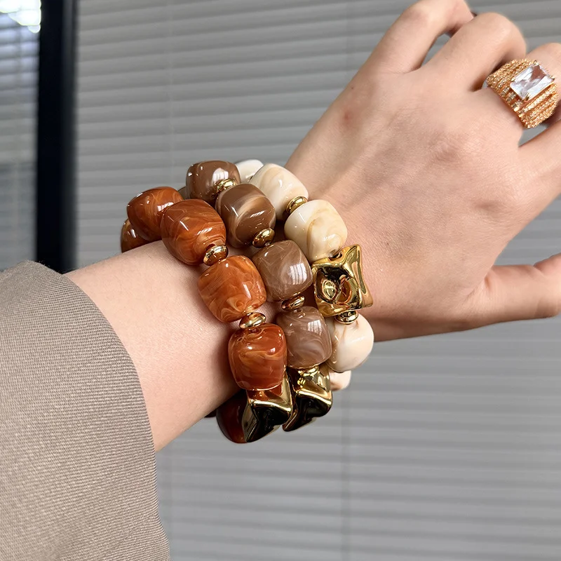 Modische Bunte Acryl-Quadratperlen Elastische Armbänder für Frauen CCB Geometrische Perlen-Stapelbare Armreifen Schmuck Geschenke – Detail 2