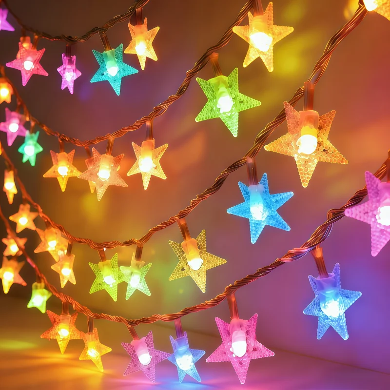 Christmas Star LED String Lights USB/Battery Power Warm White Colorful Fairy Lights for Bedroom Window Party Festival Decoration