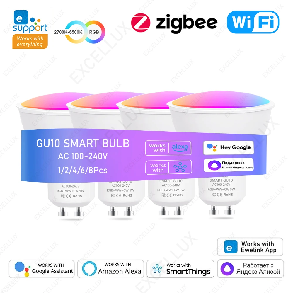 inteligente regulavel lampadas led spot refletor led zigbee lampada wi fi rgb c mais w funciona com ewelink app alexa yandex gu10 01