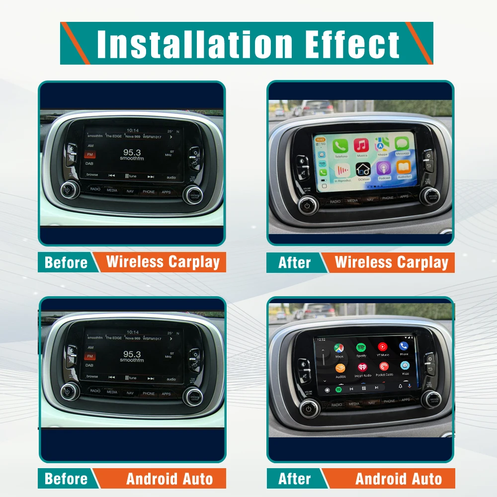 MMI Wireless Carplay Smart Box for Fiat 500X 2014-2017 GPS Android Auto Mirror Link Plug & Play Voice Control Parking Functions