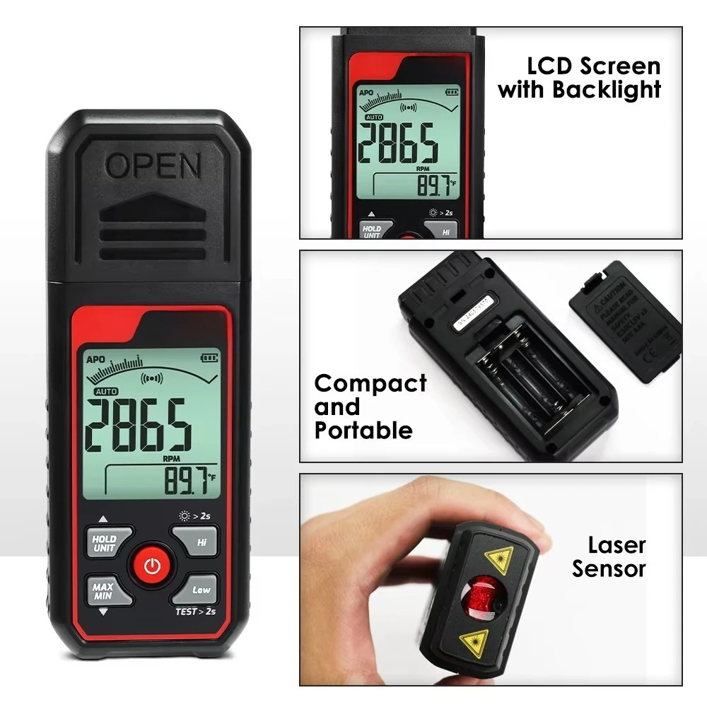 Handheld digital contactless tachometer 2.5 to 99999RPM high-quality speed measurement tool