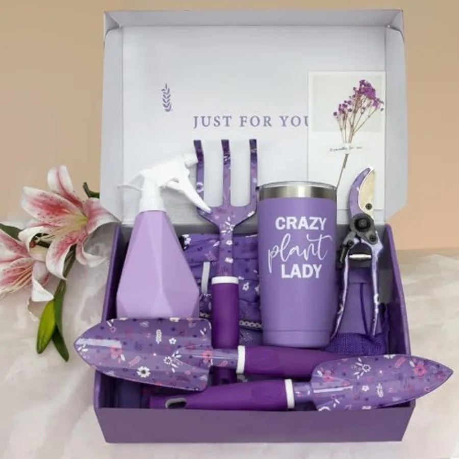 مجموعة أدوات البستنة للنساء مع أدوات يدوية شديدة التحمل وحقيبة أدوات حديقة محمولة مثالية للزراعة في الهواء الطلق