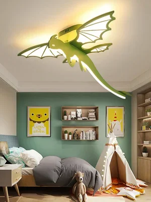 Dinosaur green three-dimensional fire-breathing dragon lovely ceiling lamp creative cartoon boy bedroom pterosaur ceiling lamp