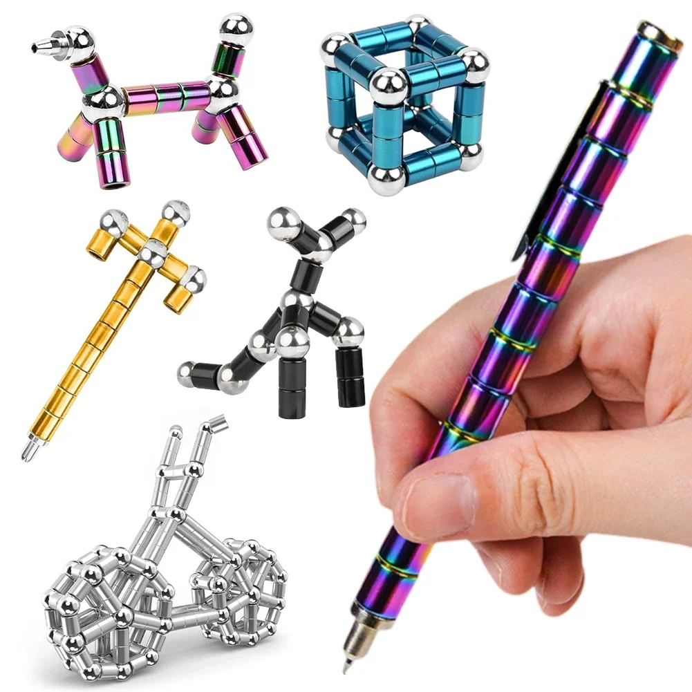 Magnetic Fidget Pen Metal Decompression Pen Multifunctional Deformable Writing Pen Stress Reliever Finger Spinning Gifts