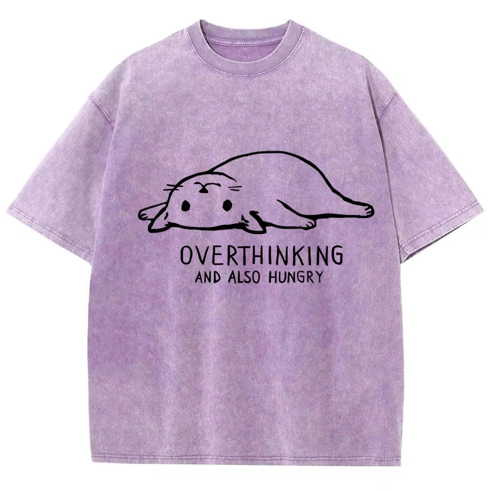 

NEW Cute cat sketch pattern Quality Oversized Acid Washed Y2K T Shirt men Vintage T-shirts Streetwear Mineral Wash Tee Shirts