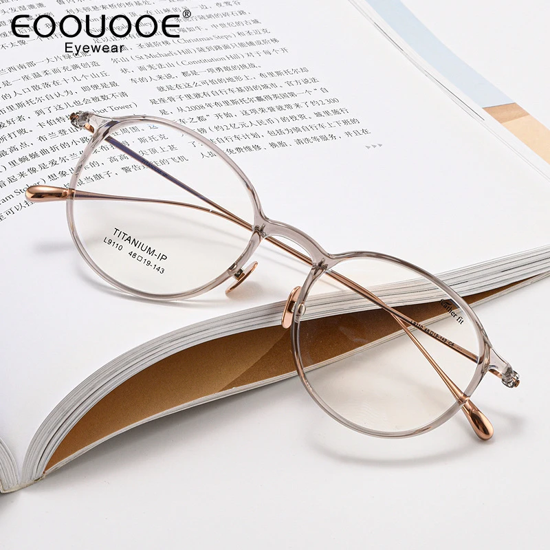 LIGHTWEIGHT ULTEM Women's Eyewear Temple Titanium Round Optical Myopia Oculos Anti-Reflection Prescription Cute Clear Frame