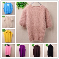 01 Ladies Women Autumn Winter Fashion Hairy Mink Cashmere Knitted Sleeveless Loose Pullover Angora Fur Sweater Vest Jumper Pull