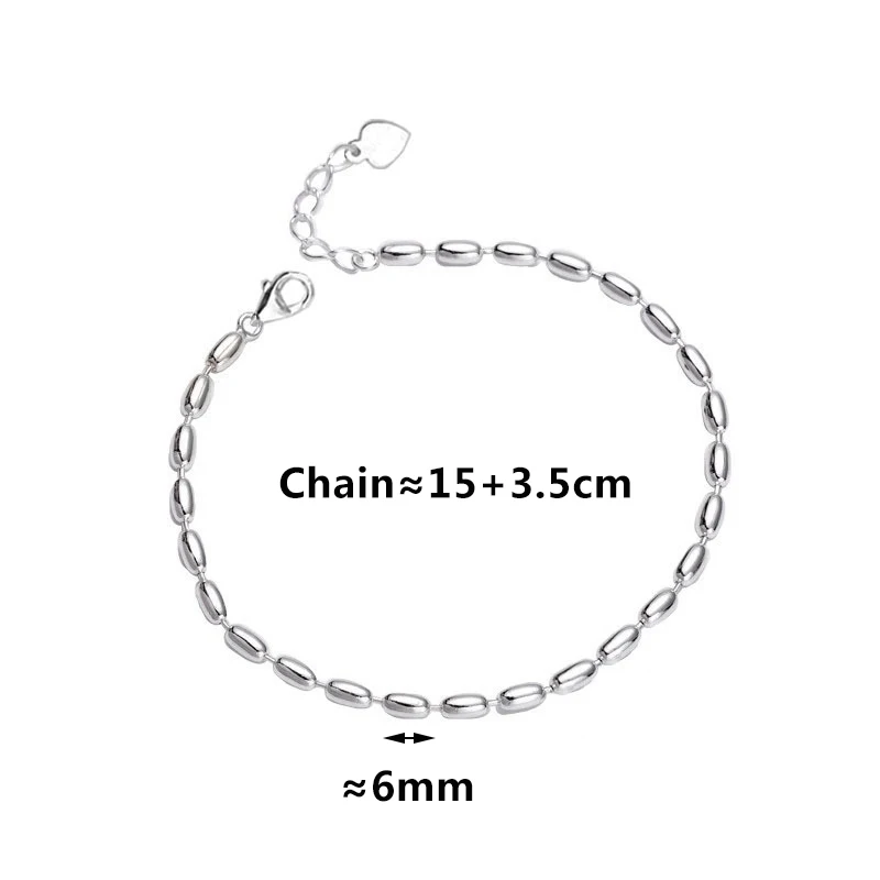 Real 925 Sterling Silver 18k Gold Rice Beads Chain Charm Bracelet for Women Minimalist Ajustable Fine Jewelry Trendy Accessories